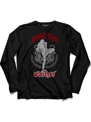 Kendim Seçtim Muay Thai Tayland Boksu Word With Fight Uzun Kollu Tişört