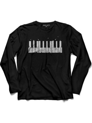 Kendim Seçtim Piano Skyline Piyano Yukaridaki Tehlike Uzun Kollu Tişört
