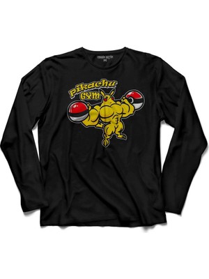 Kendim Seçtim Pikachu Gym Fitness Spor Vücut Geliştirme Uzun Kollu Tişört