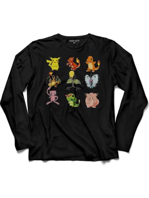 Kendim Seçtim Pokemon All Tüm Karakterler Pikachu Uzun Kollu Tişört