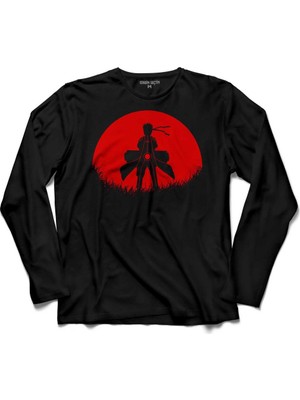 Kendim Seçtim Red Moon Naruto Silhouette Spy Anime Manga Uzun Kollu Tişört