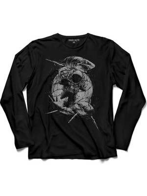 Kendim Seçtim Uçan Astronot Uzay Cosmos Space Galaksi Gezegen Uzun Kollu Tişört