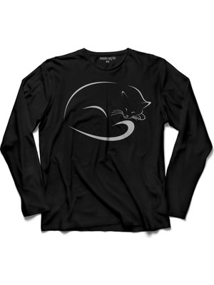 Kendim Seçtim Uyuyan Kara Kedi Sleeping Black Cat Uzun Kollu Tişört
