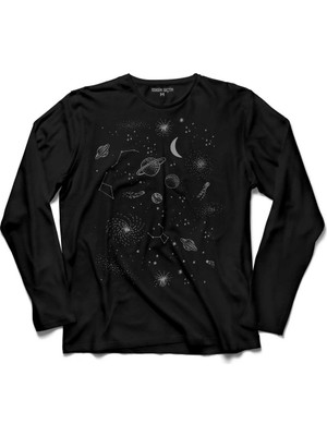 Kendim Seçtim Uzay Cosmos Gök Cisimleri Ay Galaksi Gezegen Uzun Kollu Tişört