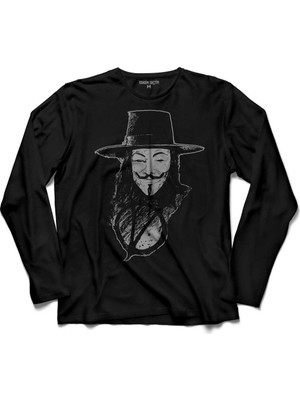 Kendim Seçtim V For Vendetta Vandeta Silüet Logo Uzun Kollu Tişört