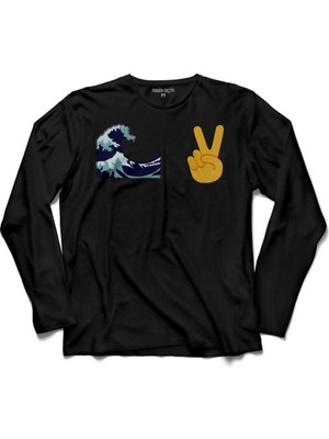 Kendim Seçtim Water Su Tavşan Two Fingers Zafer Emoji Uzun Kollu Tişört