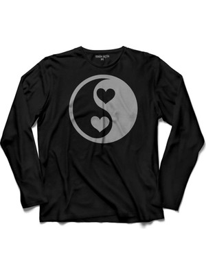 Kendim Seçtim Ying Yang Logo Tamamlanan Kalp Iyilik Kötülük Uzun Kollu Tişört