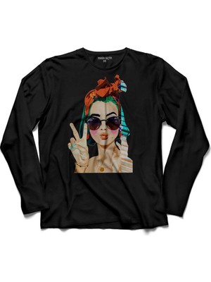 Kendim Seçtim Yoko Moda Detayli Kiz Baskili Uzun Kollu Tişört
