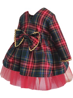 Shecco Babba Kız Çocuk Tütü Elbise Fiyonklu Kırmızı Yeşil 1-8 Yaş