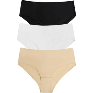 3 Lü Paket Yüksek Bel Slip Külot - Siyah/Beyaz/Ten Rengi
