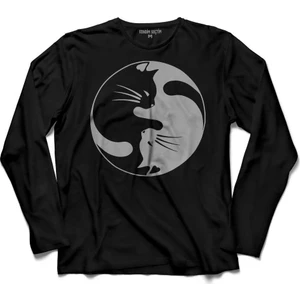 Kendim Seçtim Ying Yang Black Hipster Cat Kara Kedi Uzun Kollu Tişört