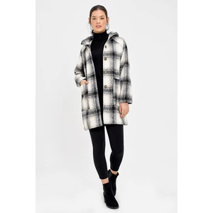 Pua Fashion Bej Kapişonlu Ekose Kaban