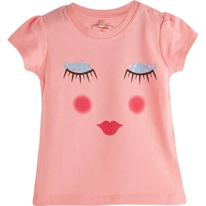 Pop Girls Uyuyan Surat Kısa Kol Kız Bebek T-shirt Pink Tint
