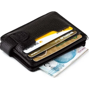 Anı Yüzük Hakiki Deri Çift Taraflı Para Tokalı Erkek Kartlık Cüzdan Siyah