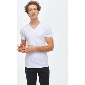 Erkek V Yaka Basıc Slim Fit Beyaz T-shırt