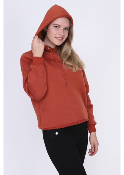 9392810 Üçiplik Reglan Kol Kapşonlu Sweat KIREMIT