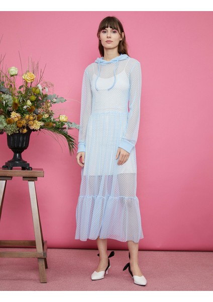 Kadın Kapüşonlu Elbise Tül Maxi