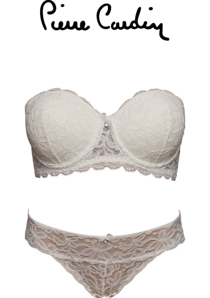 Ekru Daisi Soft Dantelli Push Up Destekli Straplez Sütyen Takımı