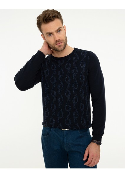 Erkek Lacivert Slim Fit Bisiklet Yaka Triko Kazak 50209918-VR033
