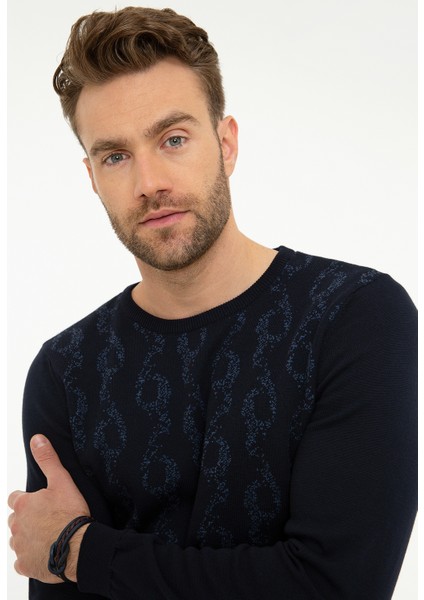 Erkek Lacivert Slim Fit Bisiklet Yaka Triko Kazak 50209918-VR033