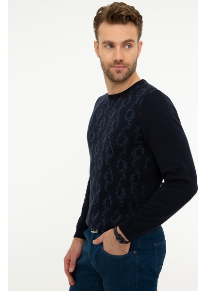 Erkek Lacivert Slim Fit Bisiklet Yaka Triko Kazak 50209918-VR033