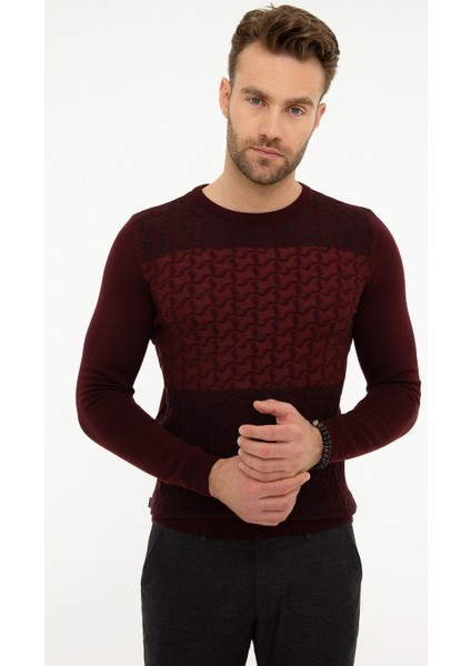 Erkek Bordo Slim Fit Bisiklet Yaka Triko Kazak 50209941-VR014