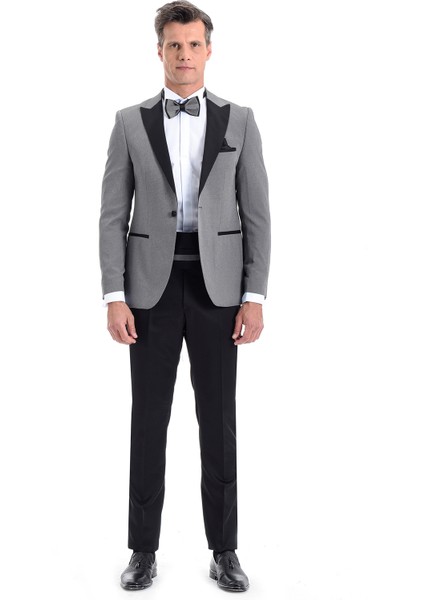 Broadway Slim Fit Yelkli Damatlık Takım Elbise Orta Gri