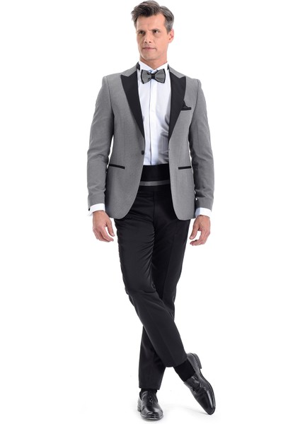 Broadway Slim Fit Yelkli Damatlık Takım Elbise Orta Gri