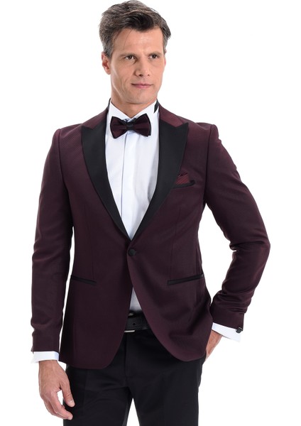 Broadway Slim Fit Yelkli Damatlık Takım Elbise Bordo