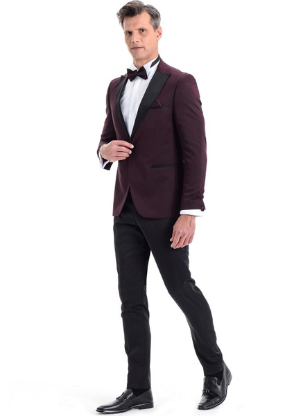 Broadway Slim Fit Yelkli Damatlık Takım Elbise Bordo