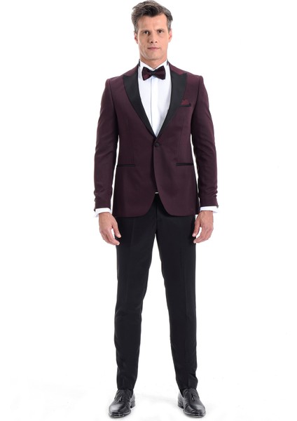 Broadway Slim Fit Yelkli Damatlık Takım Elbise Bordo