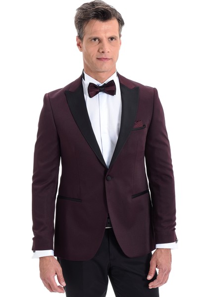 Broadway Slim Fit Yelkli Damatlık Takım Elbise Bordo