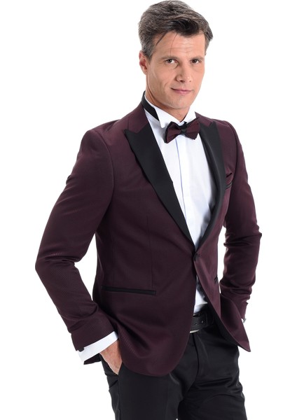 Broadway Slim Fit Yelkli Damatlık Takım Elbise Bordo