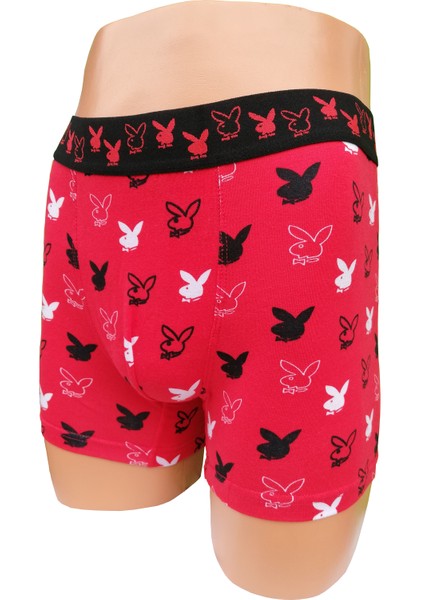 Cotboxer Playboy Desenli Kırmızı Likralı Boxer
