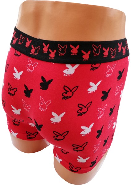 Cotboxer Playboy Desenli Kırmızı Likralı Boxer