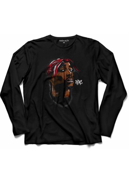 2Pac Tupac Shakur Makaveli Cartoon 2 Pac Uzun Kollu Tişört