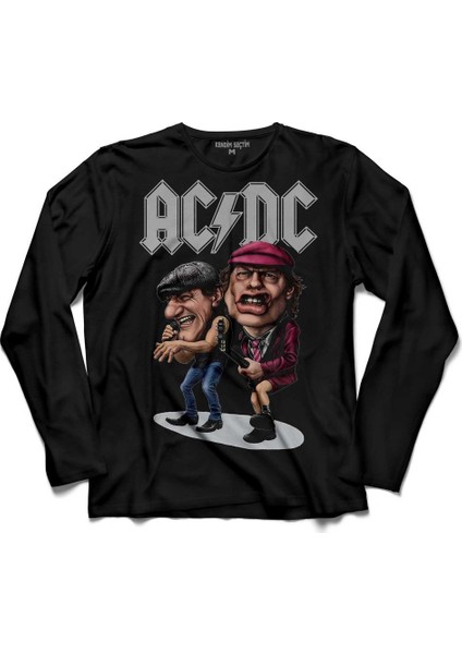 Ac Dc Band Cartoon Alternatif Doğru Akim Uzun Kollu Tişört