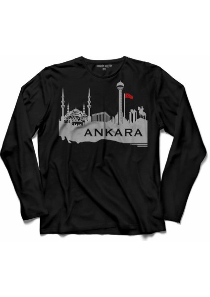 Angara Ankara Sifir Alti 06 Şehir Silüeti Uzun Kollu Tişört
