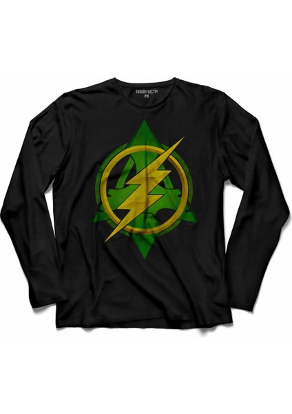 Arrow Vs Ve Flash Logo Uzun Kollu Tişört