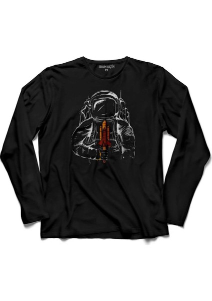 Astronot Uzay Cosmos Space Galaksi Gezegen Uzun Kollu Tişört