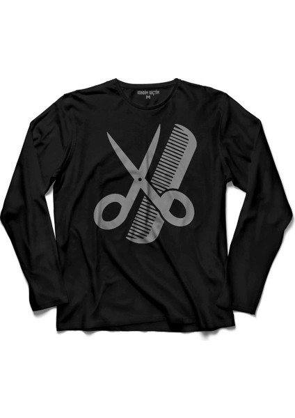 Berber Barber Kuaför Makas Tarak Saç Sakal Traş Uzun Kollu Tişört