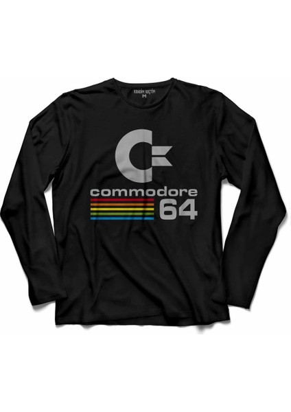 Commodore 61 C64 Logo Antika Bilgisayar 2 Uzun Kollu Tişört