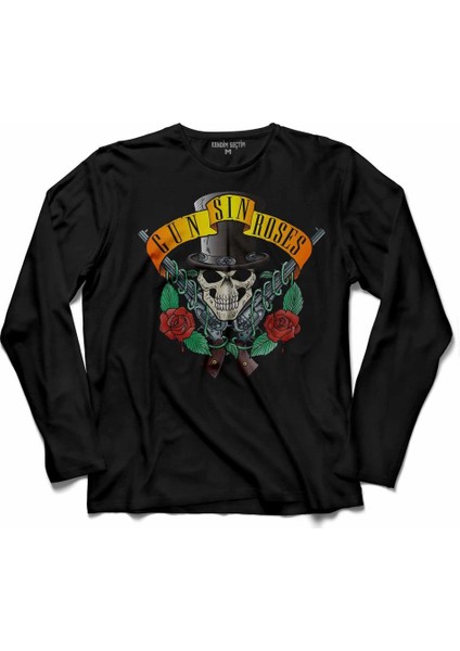 Guns N And Roses Gun Gül Ve Kan Silah Tabanca 2 Uzun Kollu Tişört