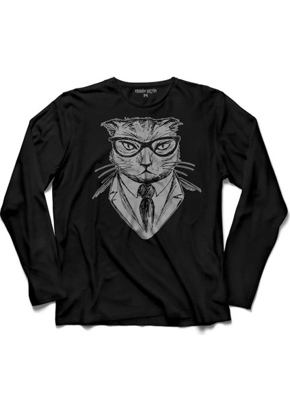 Hipster Cat Hipstir Kedi With Glasses Gözlük 4 Uzun Kollu Tişört