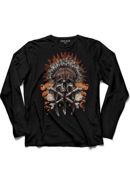 Indian Skull Metallica Hindistan Kuru Kafa Uzun Kollu Tişört