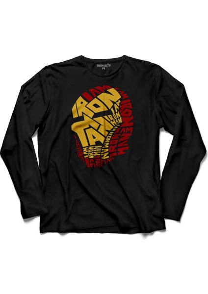 Iron Man Word Art Head Logo Demir Adam Uzun Kollu Tişört