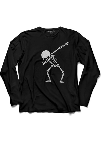 Iskelet Dansi Dabbing Skeleton Skull Kuru Kafa Uzun Kollu Tişört