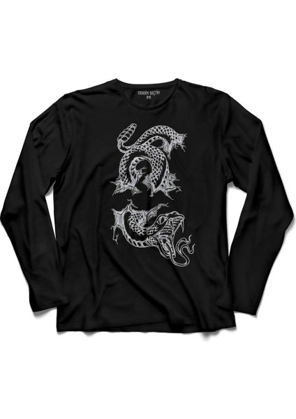 Kral Kara Kobra Yilan King Black Snake Cobra 8Uzun Kollu Tişört