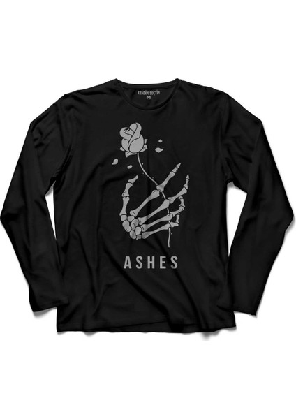 Kuru Kafa Skull Skeleton Iskelet Ashes Aşk Gül Uzun Kollu Tişört