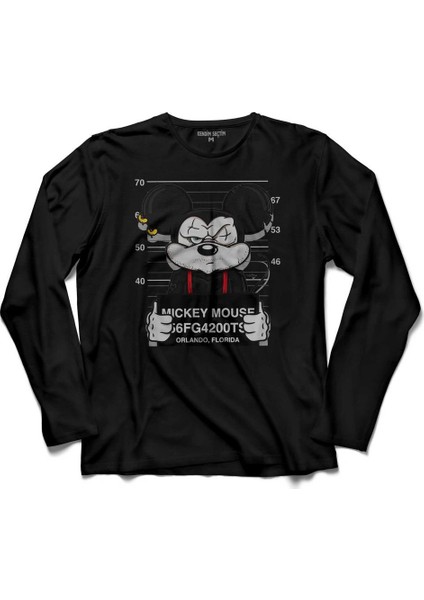 Mickey Mouse Logo Hapishane Uzun Kollu Tişört